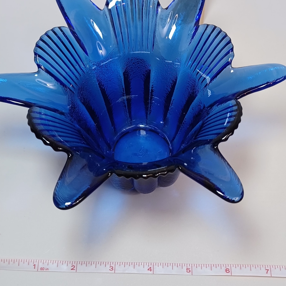 Cobalt Blue Textured Flower Shaped Glass Decorative Bowl Candleholder #5 - Picture 3 of 7